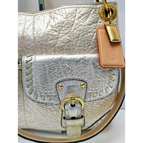 Coach Poppy Whipstitch Metallic Gold Leather Braided Strap Crossbody Bag Purse - Picture 2 of 12